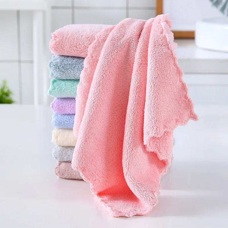 Practical Solid Color Hand Towel Coral Fleece Face Towels Hanging Towel Absorbent Towels Children Hand Towels High Quality