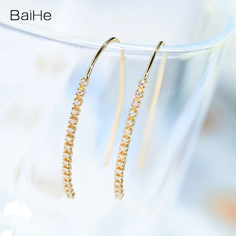 BAIHE Solid 14K Yellow Gold H/SI Natural Diamond Ear hook Earrings Women Wedding Engagement Trendy Fine Jewelry сережки kolczyki