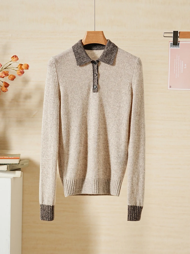 

Ele Fit Knitted Long Sve Ne Sweater YongLeap Autumn New Classic Tee Button Color Blo Women's Wool Blend Swe...