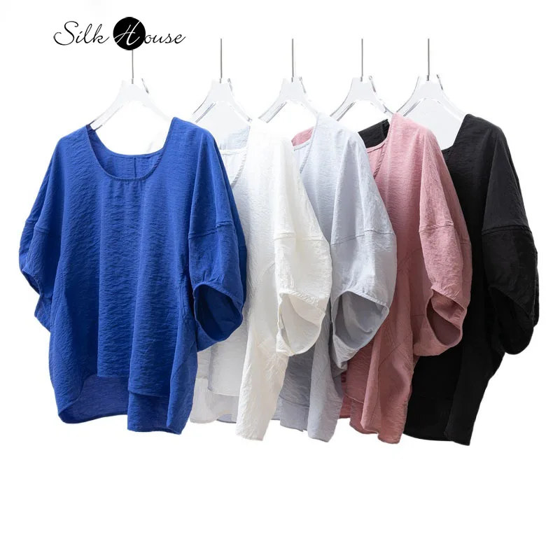 2025 Women's Summer New Style 76% Natural Mulberry Silk Dried Silk Bubble Sleeve White Round Neck Short Sleeve T-shirt