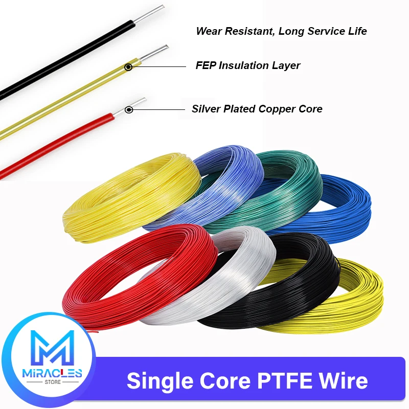 

5/10/50m Single Core PTFE Wire FEP Insulated Silver Plated Copper Cable 30AWG~20AWG HiFi Audio Speaker Headphone Audio Wire Line