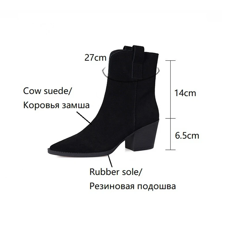 NEW Autumn/Winter Women Boots Pointed Toe Chunky Heel Boots Cow Suede Leather Shoes for Women Western Boots казаки женские обувь