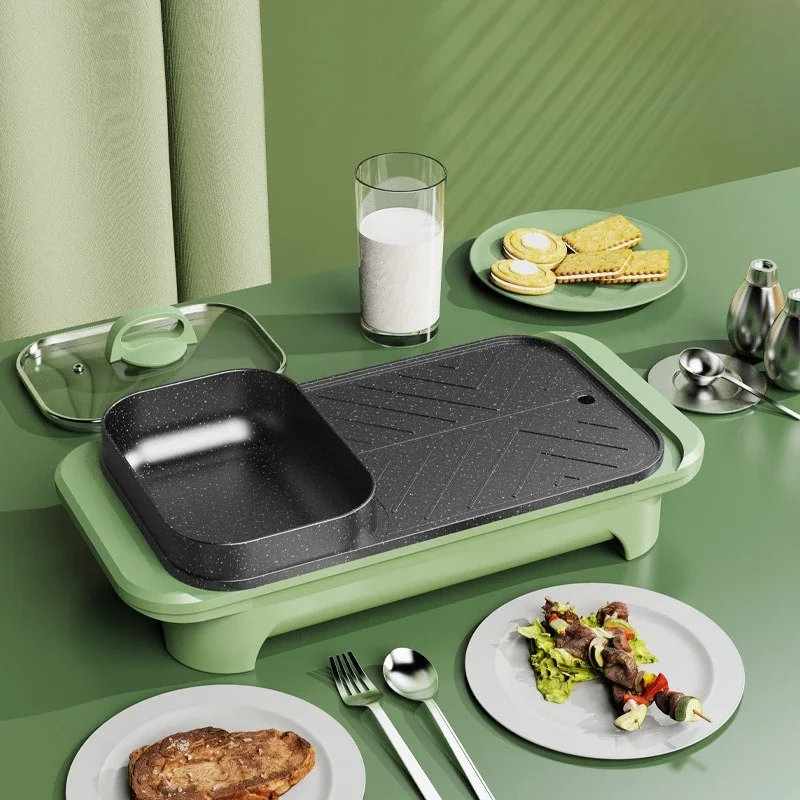 Non-stick rinse and grill integrated pot household multi-functional square electric hot