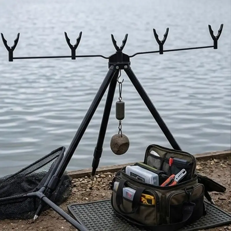 y1uc-fishing-rod-placement-stand-for-waterside-outdoor-use-collapsible-metal-holder-frame-with-rest-support-carry-storage-and