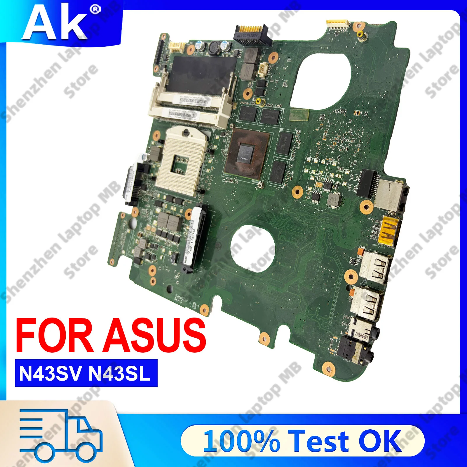 

N43SL Laptop Motherboard For ASUS N43SM N43S N43SL Notebook Mainboard This item is in stock 100% tests OK fast shipping