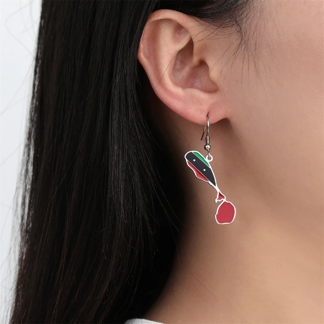 The Federation of Saint Kitts and Nevis Map Earrings Stainless Steel Fashion Charm Country Flag Pendant Party