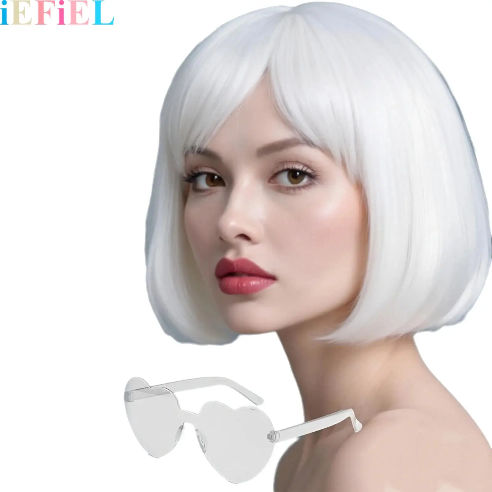 

Short Wigs Synthetic Fiber Cosplay Wig with Heart Sunglasses And Hairnet for Halloween Bachelor Party Decorations