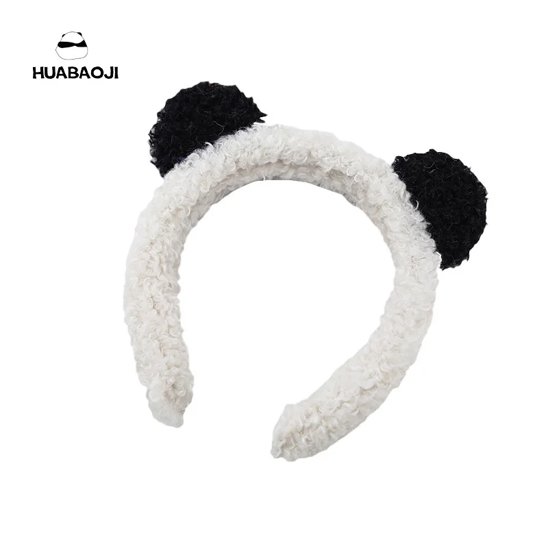 Novelty Cartoon Plush Panda Women Hair Bands White and Black Animal Hair Loops for Girl