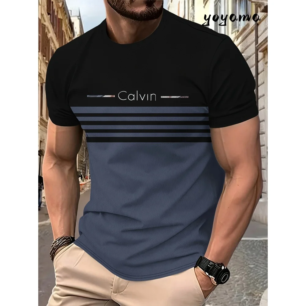 Camiseta masculina de manga curta com padrões de listras de moda esportes topo na moda roupas masculinas casual solto camiseta masculina