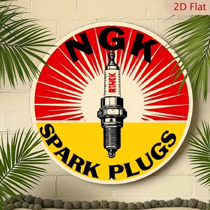 2D Flat - NGK Spark Plugs 2D Flat Aluminum Wall Hanging Sign | Round Decorative Metal Letter, Easy to Hang, Durable, Ideal