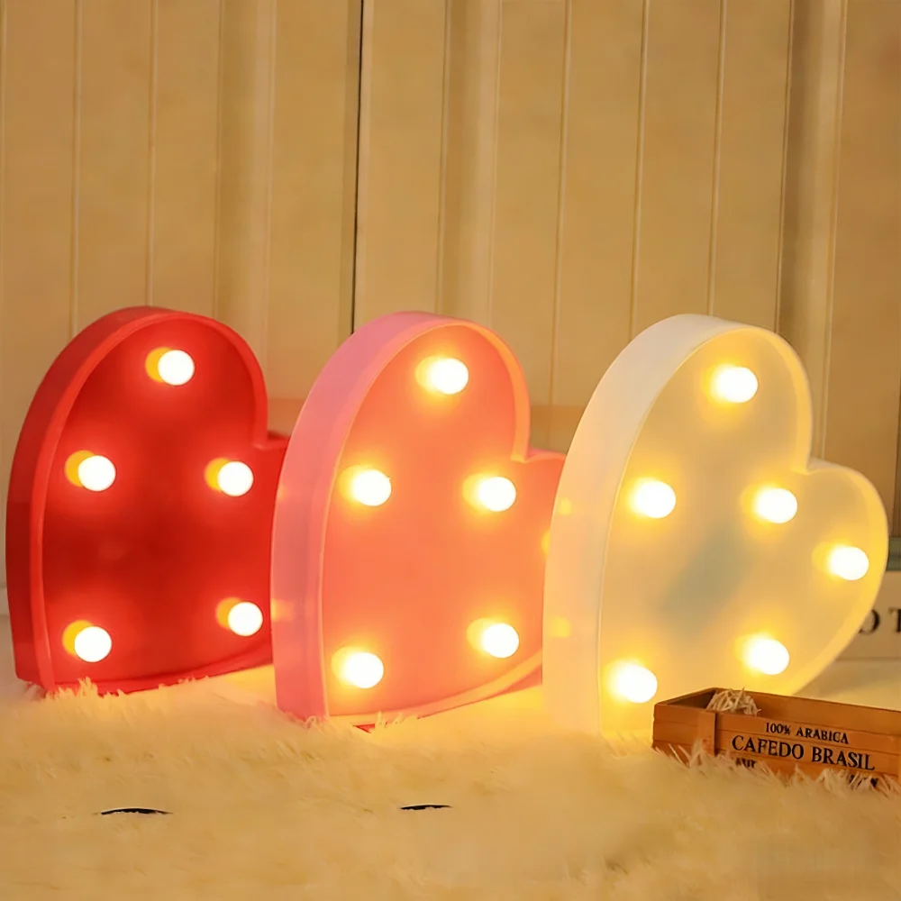 1PC 6LED Heart-shaped Decorative Light, LED Decorative Night Light, Battery Powered, Suitable For Weddings, Birthdays, Parties