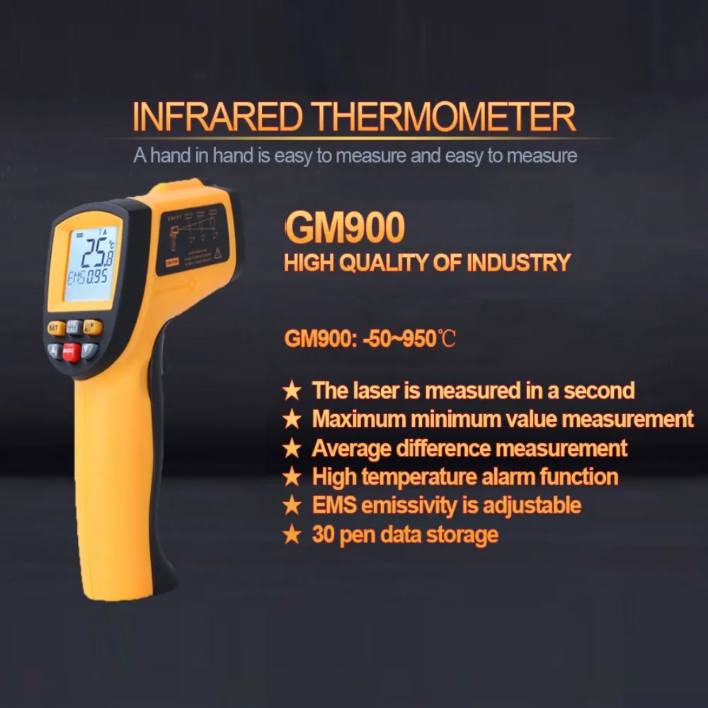 GM900 BENETECH 적외선 온도계, 디지털 레이저 온도계, 온도 센서 건, 비접촉 온도계,-50 ~ 950 ℃