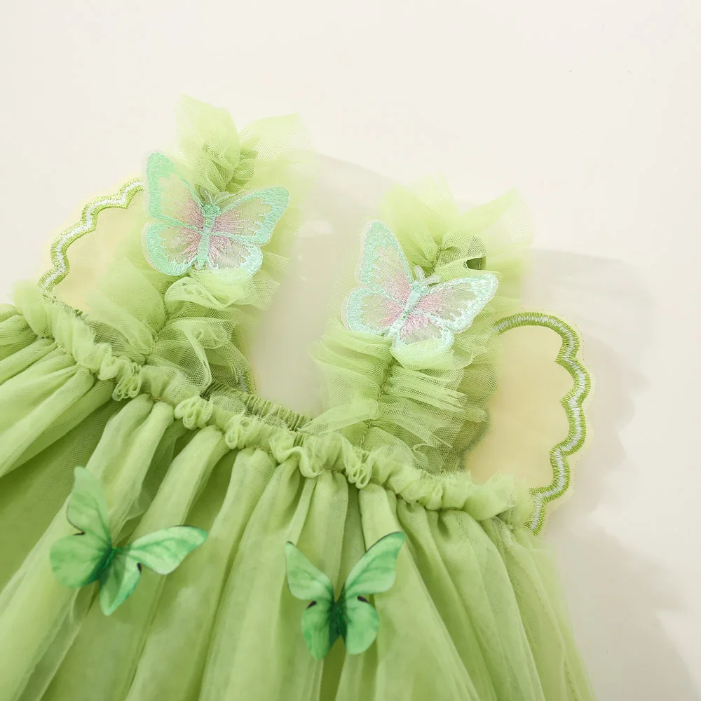 Fairy Fabulous Cami Dress With Butterfly Wings Design, Cute Mesh Princess Dress Baby Girl Party Performance Gown Dress