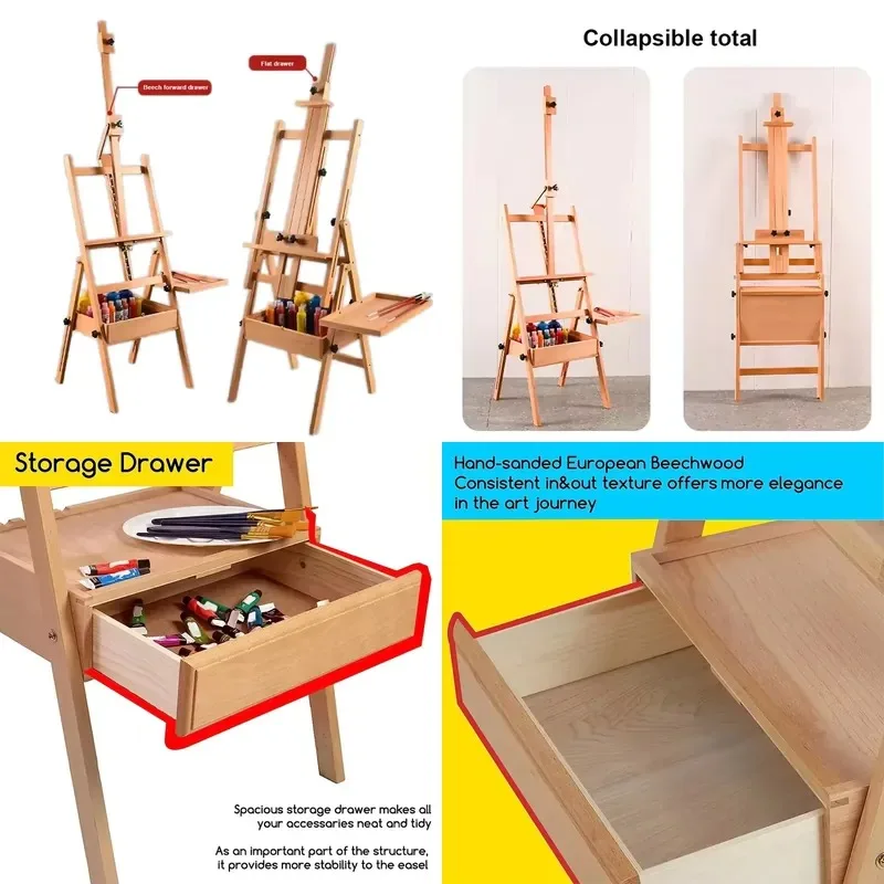 Customized High Quality Professional Portable Folding Wooden Box Painting Easel Display Stand for Artists