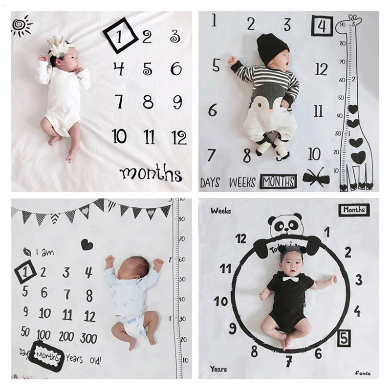 Newborn baby Monthly Growth Milestone Blanket Photography Accessories for Rug baby boy girls props Background Cloth