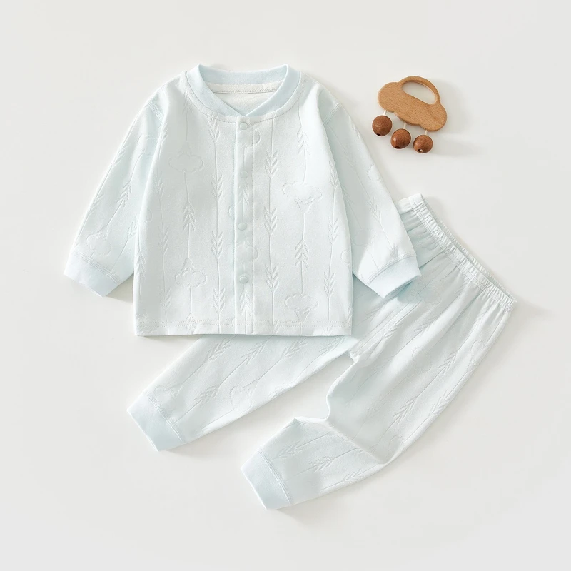 Unisex Baby Thermal Underwear Set for Spring & Autumn Soft Cardigan with Pants Infant Cute Jacquard Pattern Outfit for Halloween