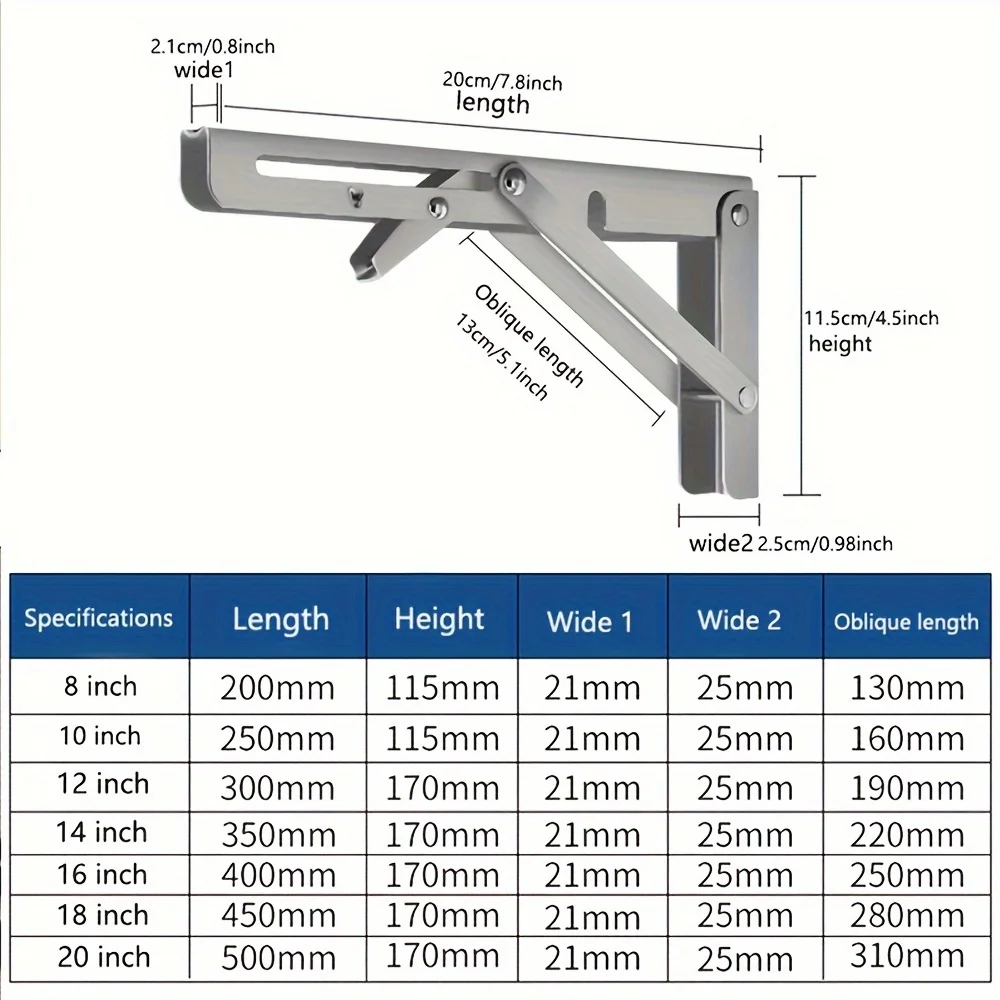 Design for Workbench Table, Table Shelves Angle Bracket Home Hardware 2PCS Sturdy Steel Folding Shelf Brackets Wall-Mounted