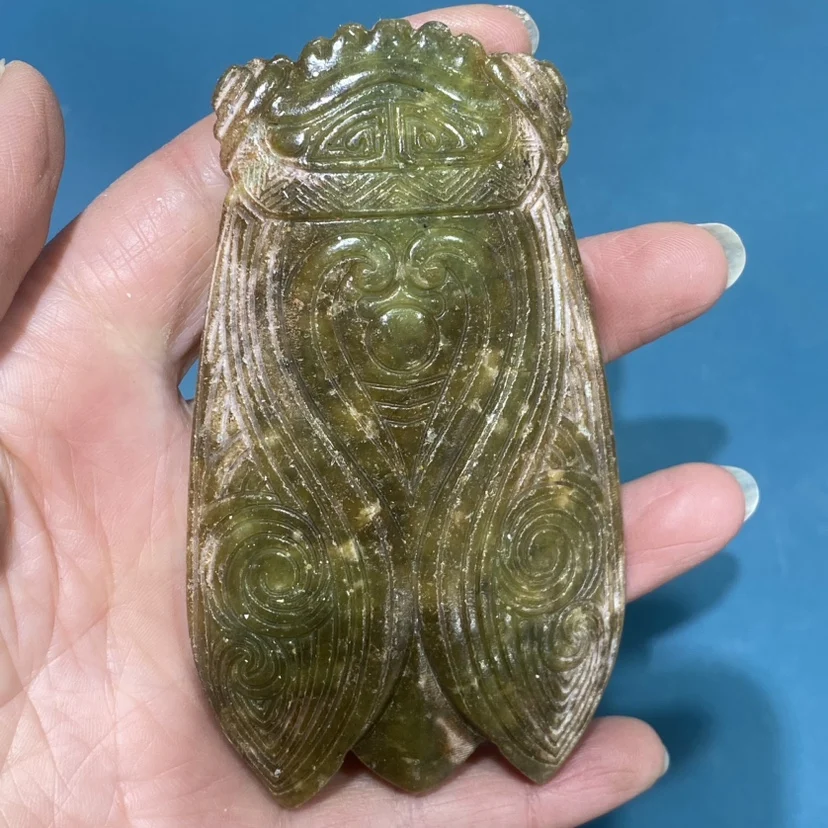 

Chinese Xiuyu old Jade Cicada Carving, Handcrafted Jade Handpiece Collectible Ornament exquisite handicraft