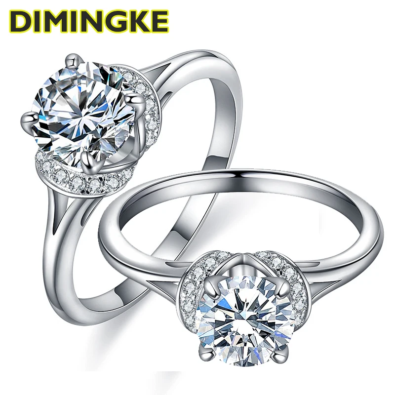 

DIMINGKE 1 Carat Women Silver Ring D Moissanite Band Certificate 100%-S925 Fine Jewelry Wedding Party Gift