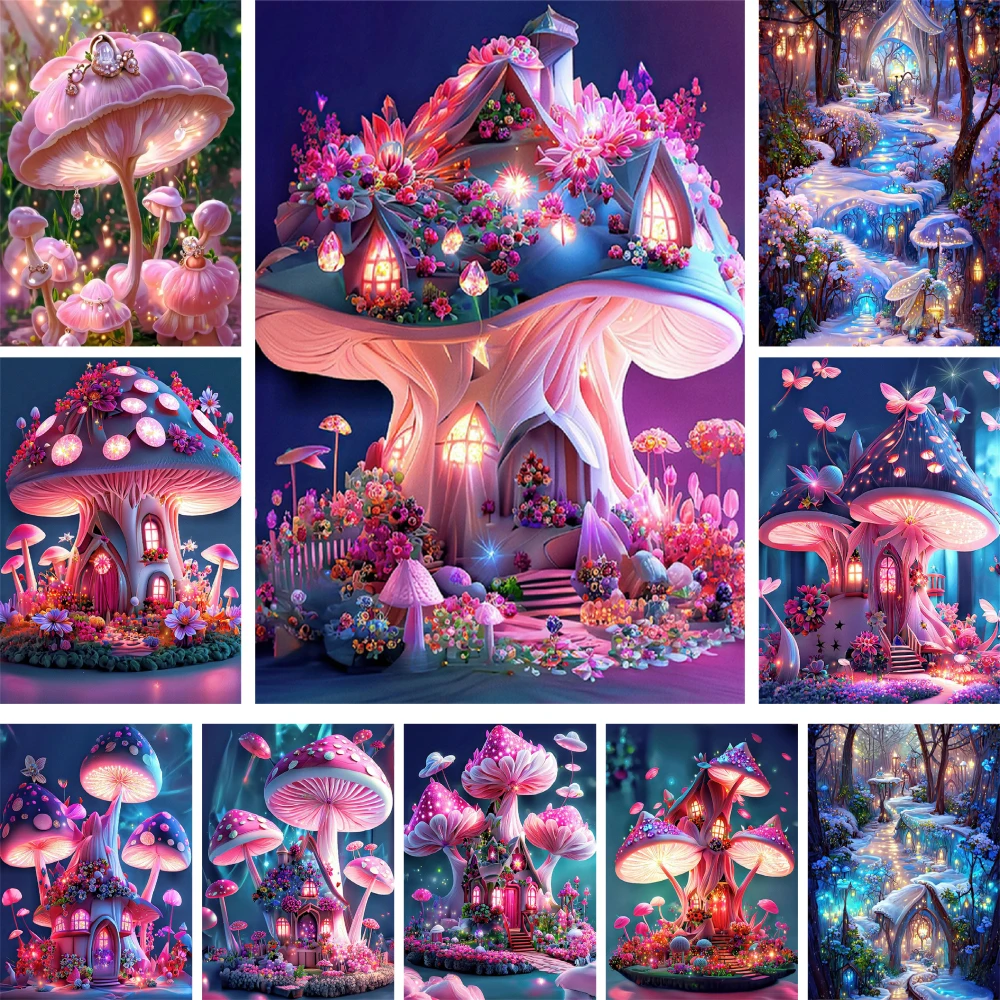 Fantasy Mushroom House DIY Painting By Numbers Package Acrylic Paints 40*50 Oil Painting Wall Decoration For Adults Wholesale