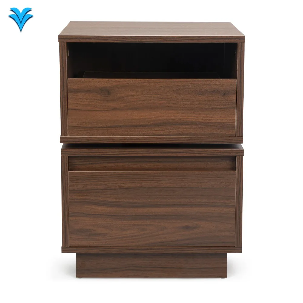 طاولة جانبية قابلة للدوران، طاولة بجانب السرير مع درجين، خزانة ذات درجين لغرفة النوم، جوز