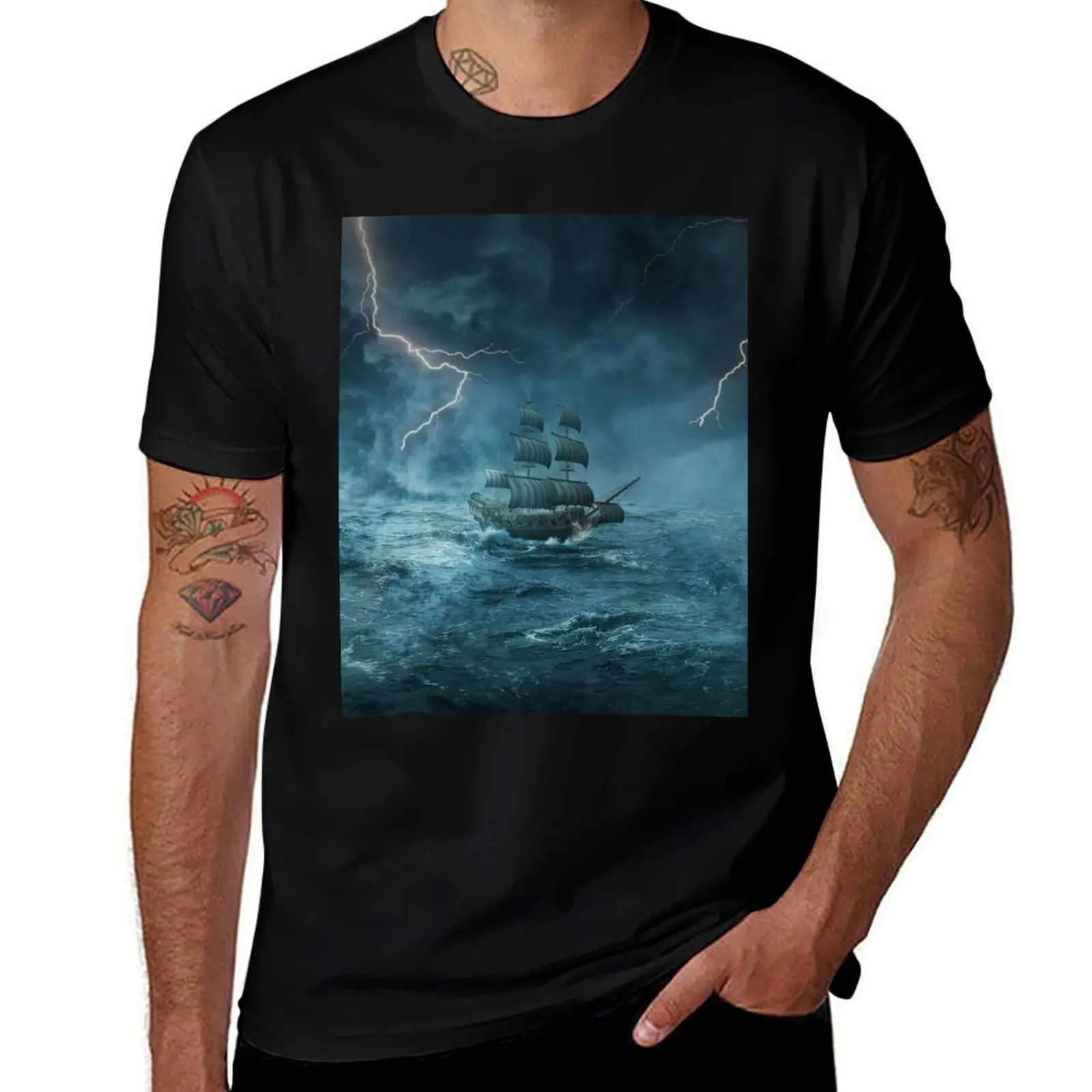 

ghost ship thunderstorm T-Shirt t shirts for man graphic vintage t shirt man casual t shirts for man cotton soft T-shirt