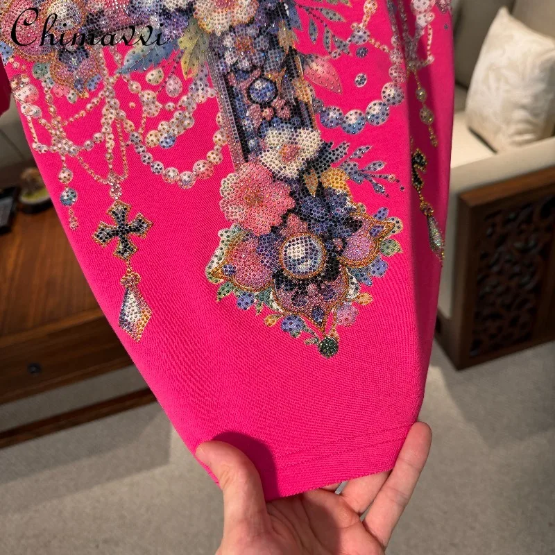 2026 Summer New Heavy Rhinestone Embellished Oversized Crew Neck Short Sleeve T-shirt Men's Fashion Handsome Casual Tops