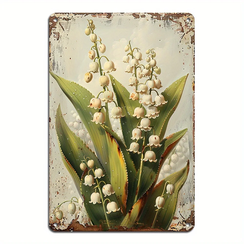 （2D Tin painting）2D Flat, 1pc Vintage Lily of the Valley Wall Decor - Heavy-Duty Iron Metal Suitable for Home, Bar, Cafe, Off