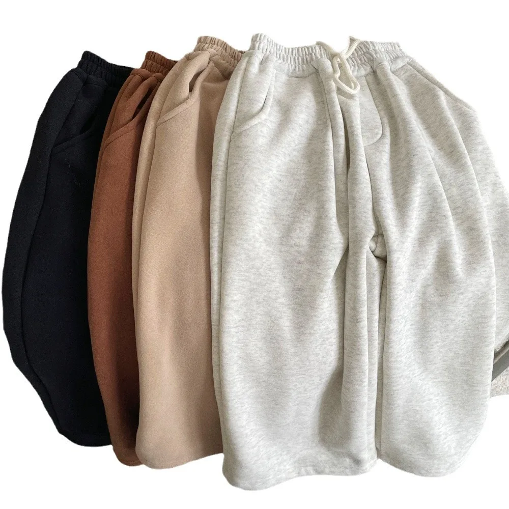 RAISE Winter Children Boy Wide Leg Pant Cotton Fleece Thick Drawstring Toddler Boy Trouser Loose Solid Casual Kid Boys Sweatpant