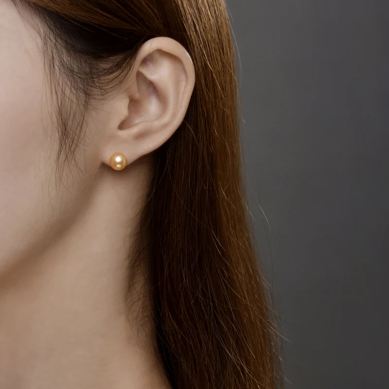 

NYMPH Pure 18K Gold Stud Earrings Natural Round Southsea Pearl AU750 Fine Jewelry Anniversary Gift For Women E383