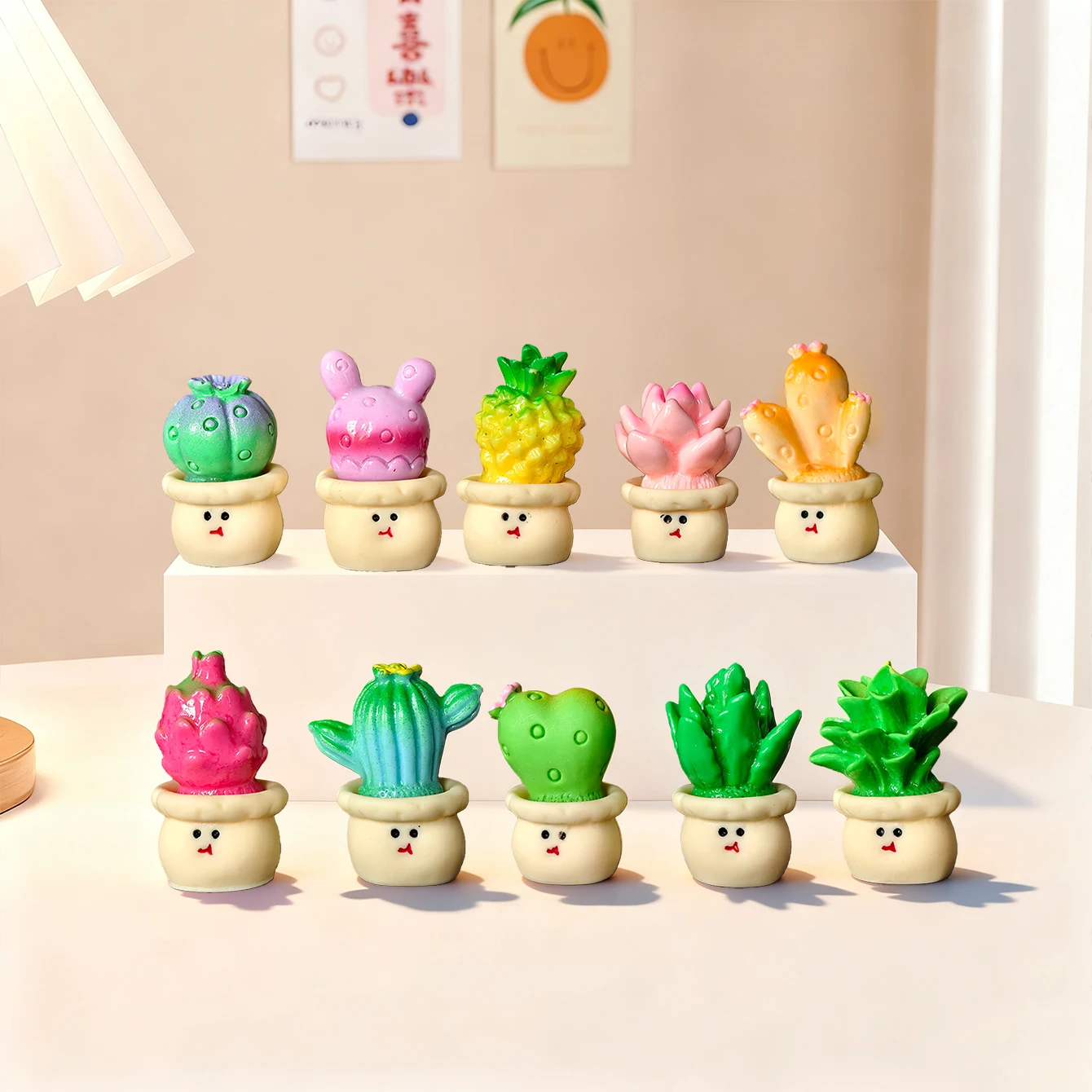 Resin Cartoon Solid Color Fruit Plant Small Potted Creative Car Decoration Desktop Computer Keyboard Ornament Set