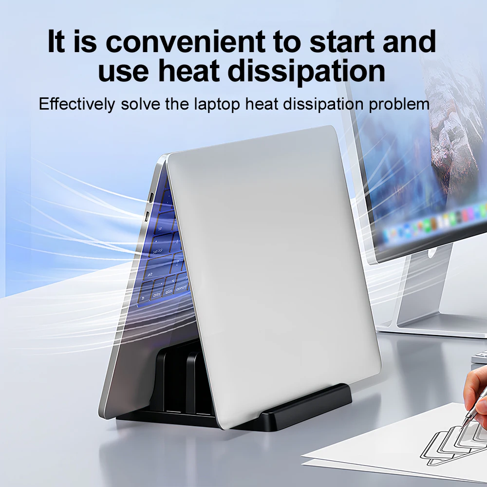 Vertical Laptop Desktop Stand Dual Slots Adjustable Width Heat Dissipation Design Fit Most Laptops Tablet Books Home Office Desk