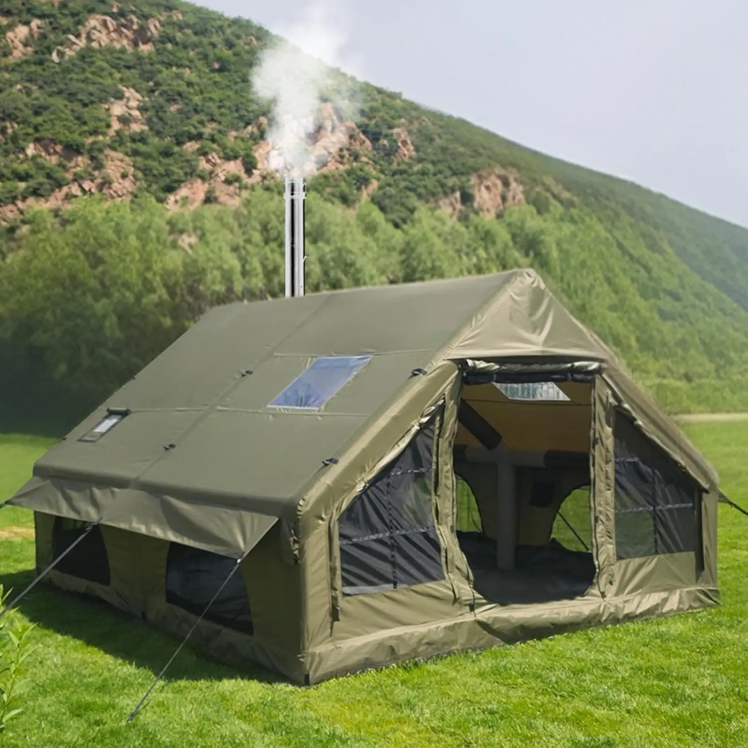 Aufblasbares Outdoor-Zelt, Geeignet für Camping, Großes Aufblasbares Zelt, Luxus-Campingzelt, Für 4-8 Personen, Ganzjährig Nutzbar, Mit Luftpumpe, Einfach Aufzubauen, Aus Wasserdichtem Oxford-Gewebe