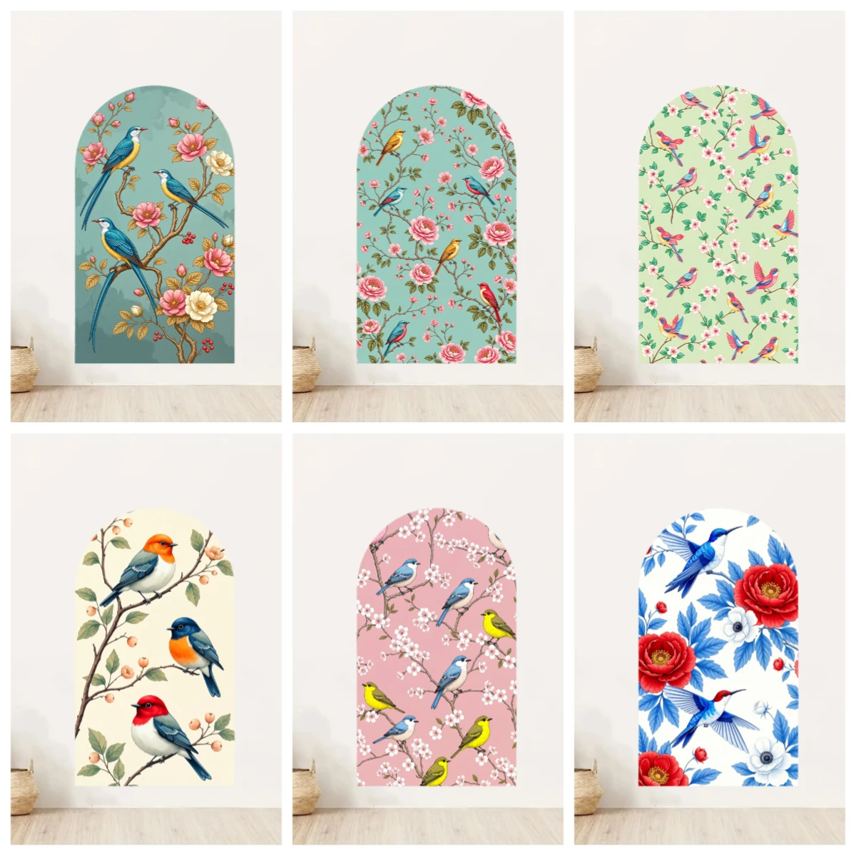 Arched Wall Sticker Vintage Bird and Flower Peel and Stick Self-adhesive Home Decoration Stickers & Posters Living Room Bedroom