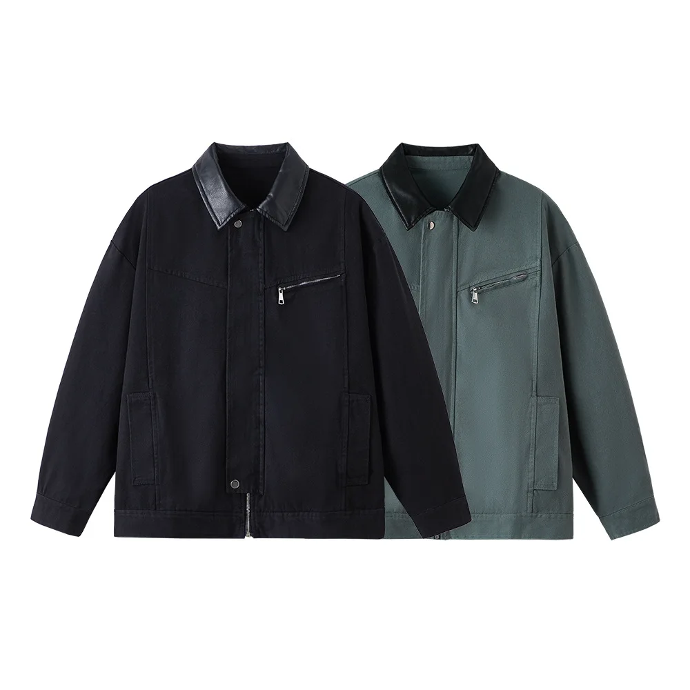 Spring New Fashion American Style Men's Solid Color Loose Casual Trendy Simple Basic Turn-down Collar Long Sleeve Jackets Male