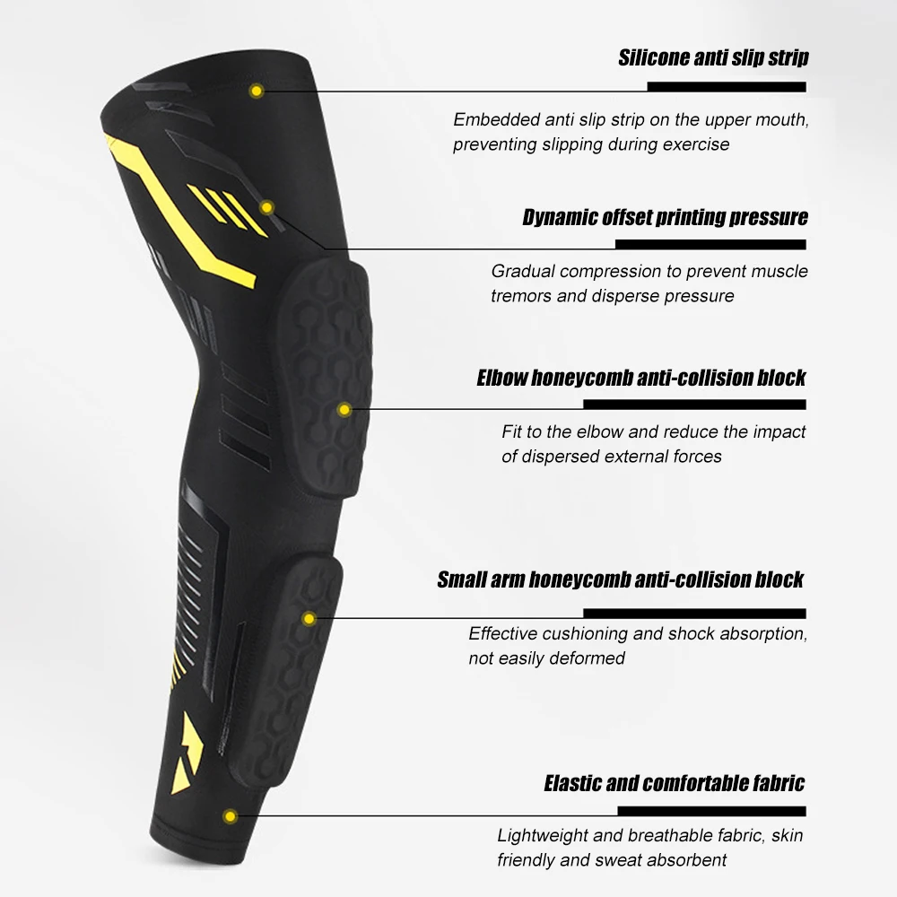 1PC Compression Arm Sleeve with Elbow Pad – EVA Crashproof,Non-Slip for Basketball Soccer,Breathable Sports Support Youth Adult