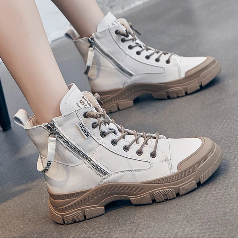 Spring Autumn Shoes Genuine Leather Fashion Sneakers for Women Thick Sole Flat Cowhide Ladies Brand Footwear A3786