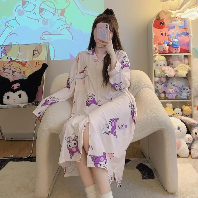 بلدي ميلودي فتاة شابة سترة النوم تنورة Kawaii الكرتون طالب طويلة الأكمام منامة الترفيه Homewear فستان نمط جديد #1