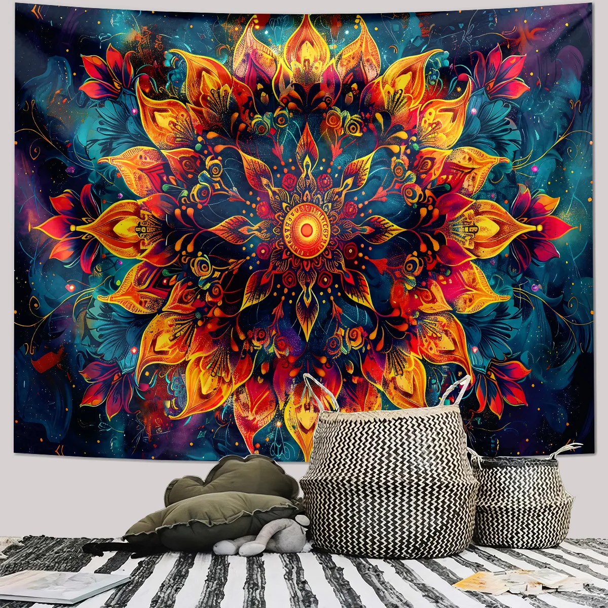 Bohemian mandala style digital-printed polyester tapestries living rooms bedrooms macrame wall hanging room decor aesthetic