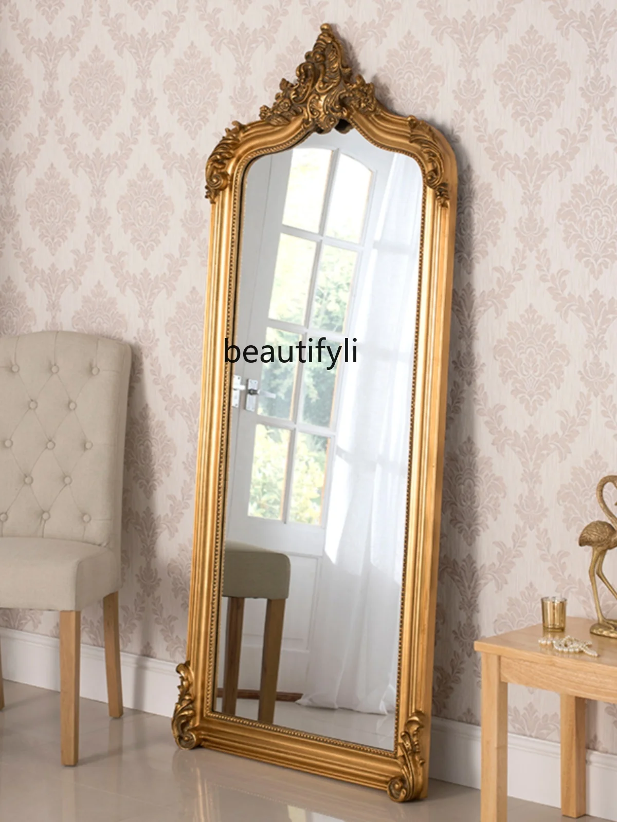 

Французское Ретро Полноразмерное туалетное зеркало для спальни и домашнего гардероба, деревянное зеркало для пола