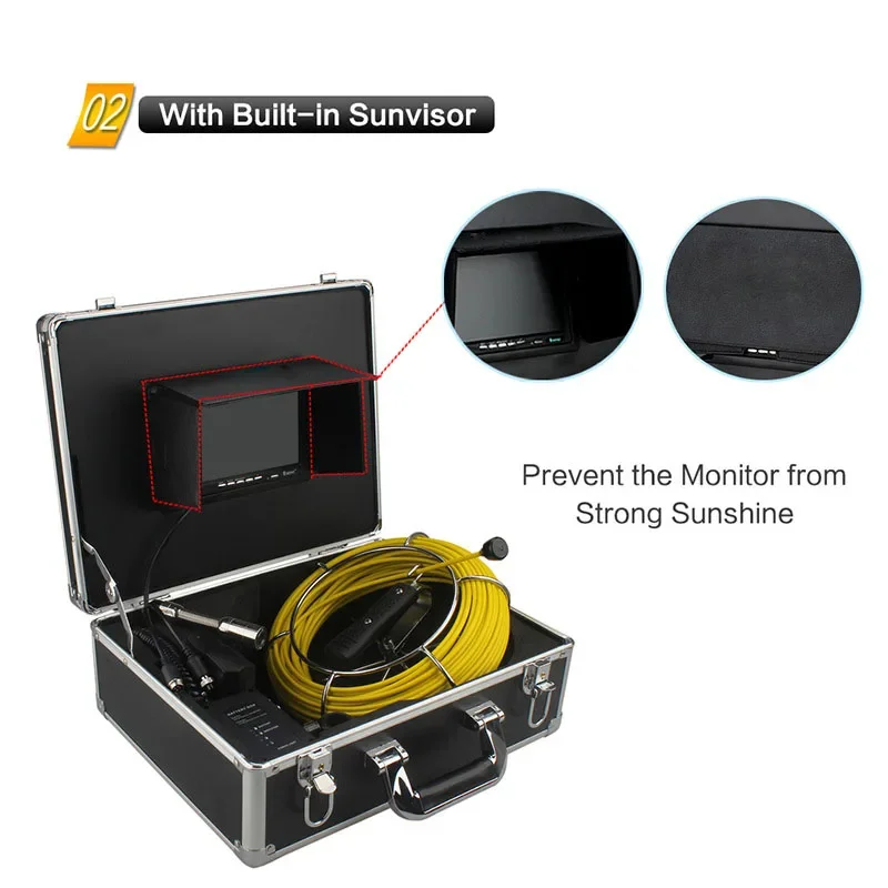 WP70 20m Sewer Waterproof Video Camera LCD Screen Sewer Pipe Inspection Snake Video Camera System Pipeline Drain Plumbing 23mm