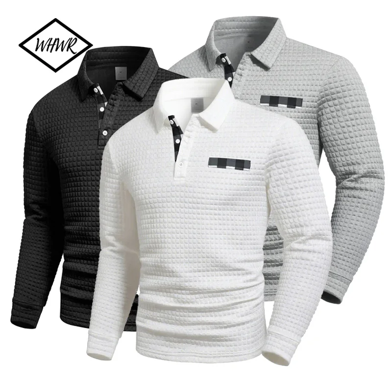 

Новинка 2023 года, весенне-осенняя свободная трикотажная рубашка-поло для гольфа и фитнеса в сетку, модная спортивная рубашка-поло с длинными рукавами и пуговицами Henley