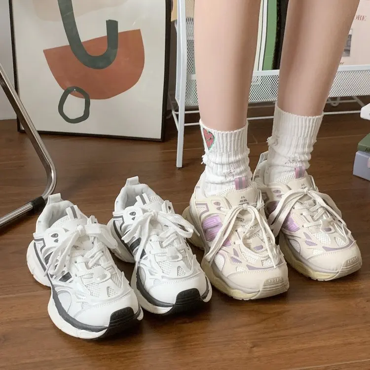

Popular white platform dad shoes women's 2025 new summer breathable mesh versatile sneakers