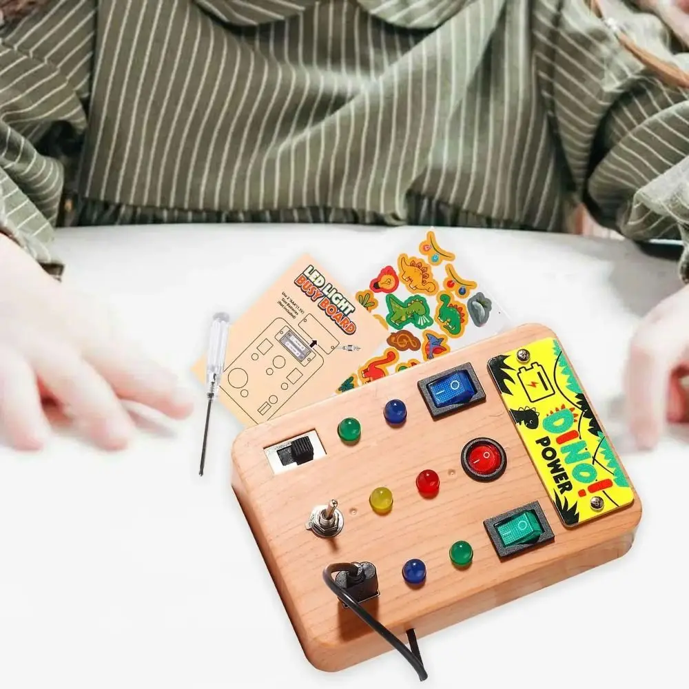 Montessori Toddler Busy Board Electronic LED Light Switch ' Activity Board Cartoon Sticker with Screwdriver Tool