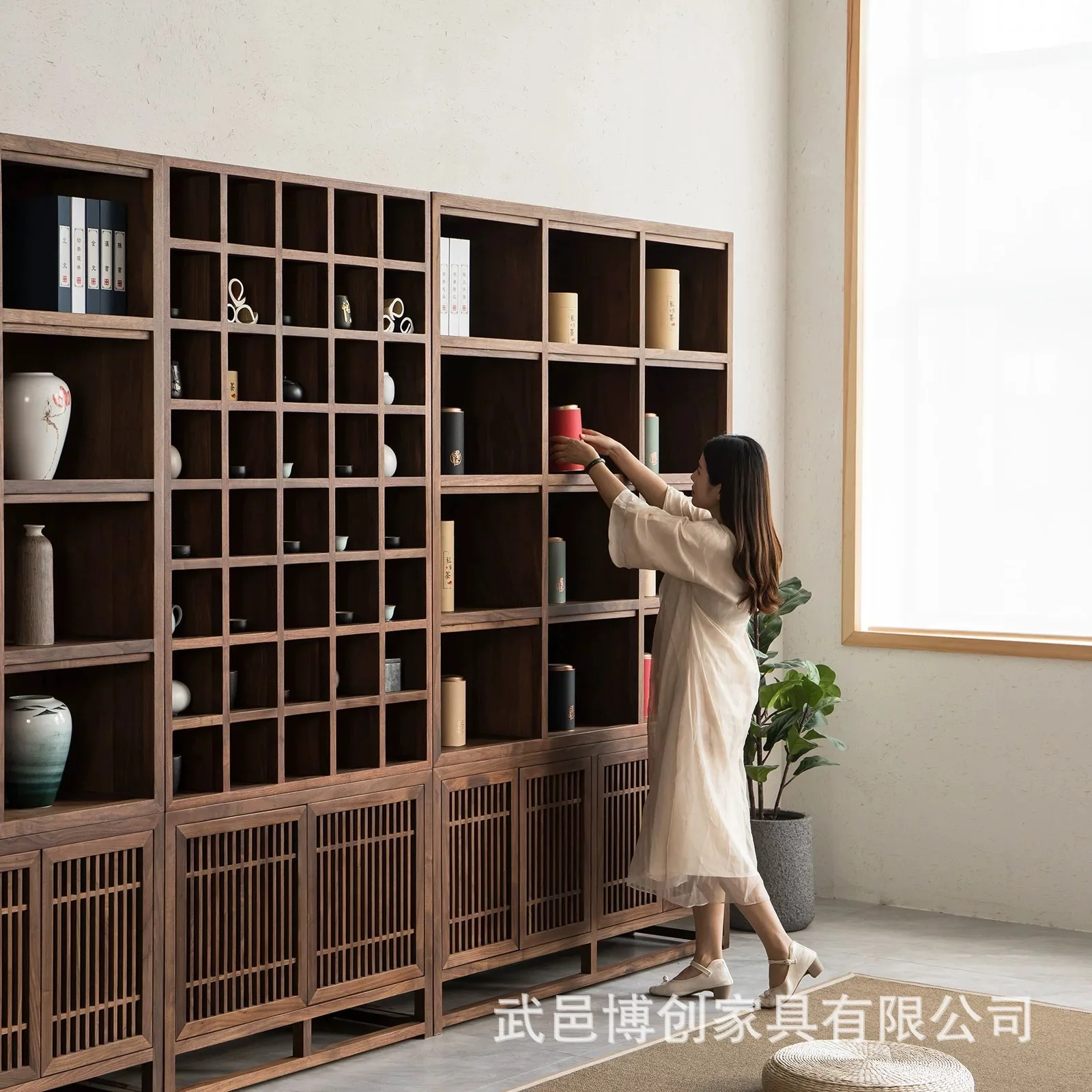 Black Walnut Bookcase Bookshelf Full Wall Old Elm Display Cabinet Bogu Rack Tea Cabinet Medicine Cabinet Solid Wood Storage