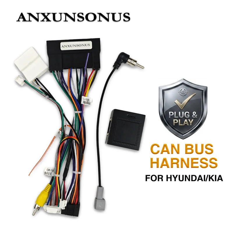 

CAN Bus Decoder Harness for Hyundai Elantra Tucson Kia Sportage Rio, 24Pin/18Pin/24Pin, SWC Retention, P&P 16Pin Android Adapter