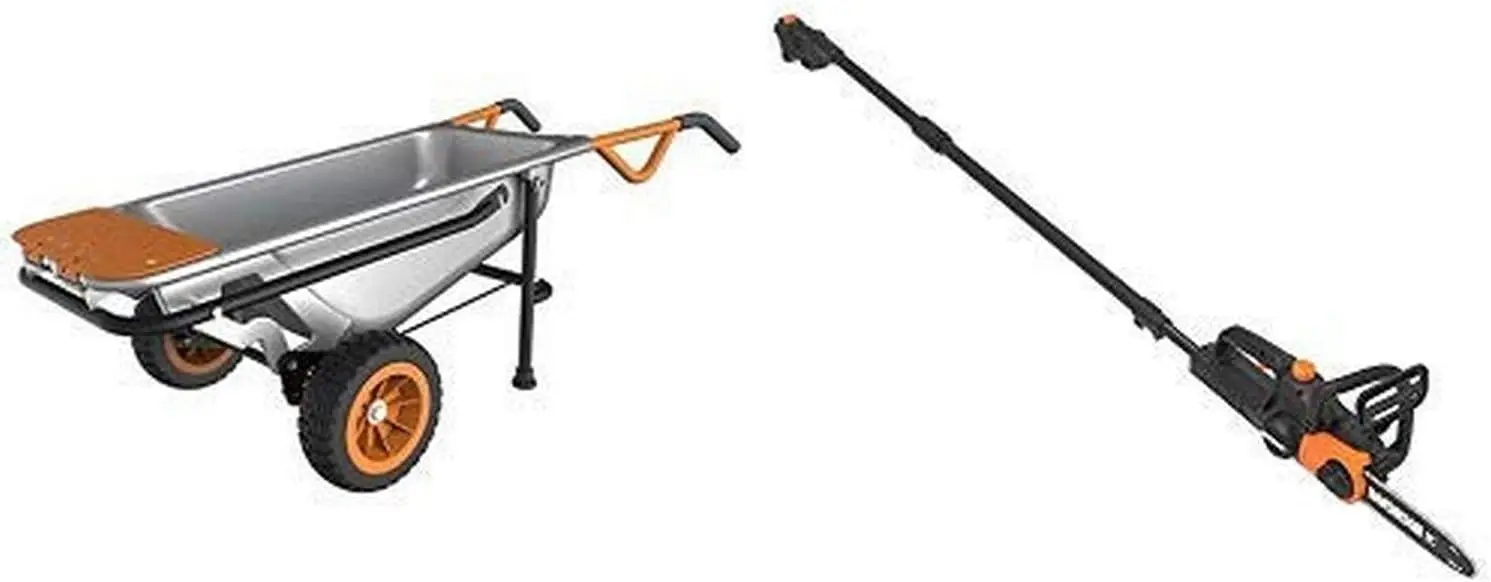 

WORX WG050 Aerocart 8-in-1 All-Purpose Wheelbarrow/Yard Cart/Dolly, 18" x 12" x 42", Orange, Black, and Silver with WG323 20V 10