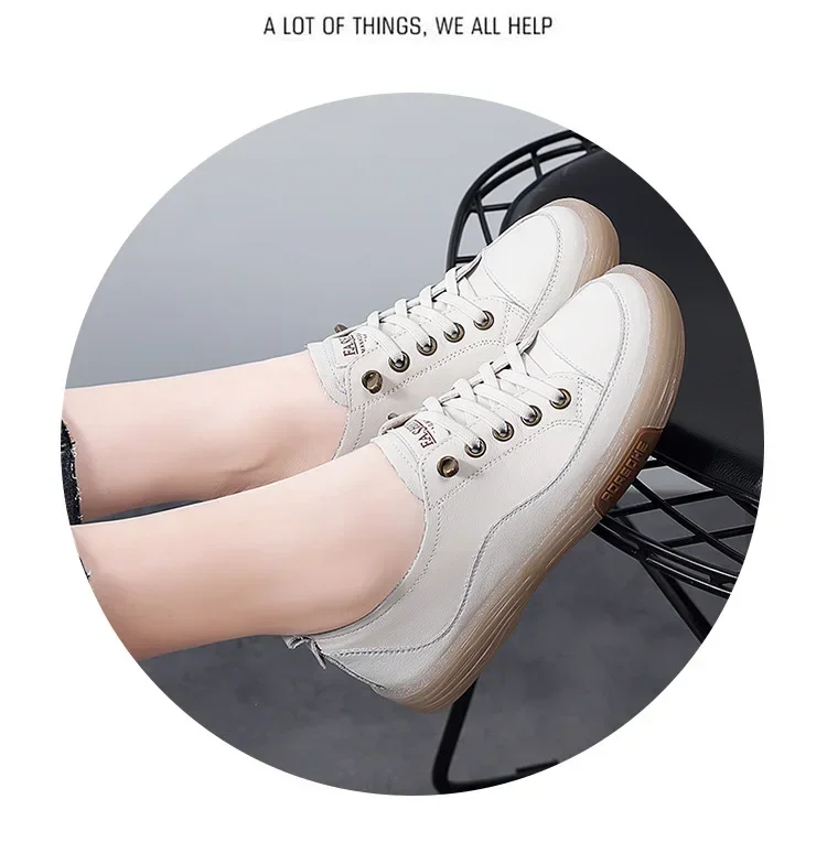 Genuine Leather Shoes for Women Luxury Casual Shoes Low Top Flat Women Tennis Sneakers Wide Toe Soft Ladies Little While Shoe