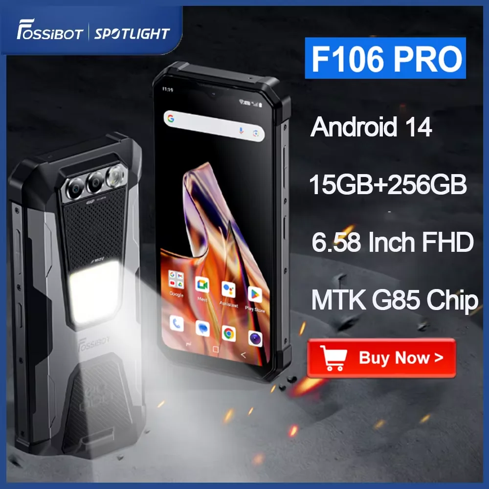 FOSSIBOT F106 PRO Wytrzymały telefon MTK G85 15 GB + 256 GB 12000 mAh Smartfon Android 14 NFC