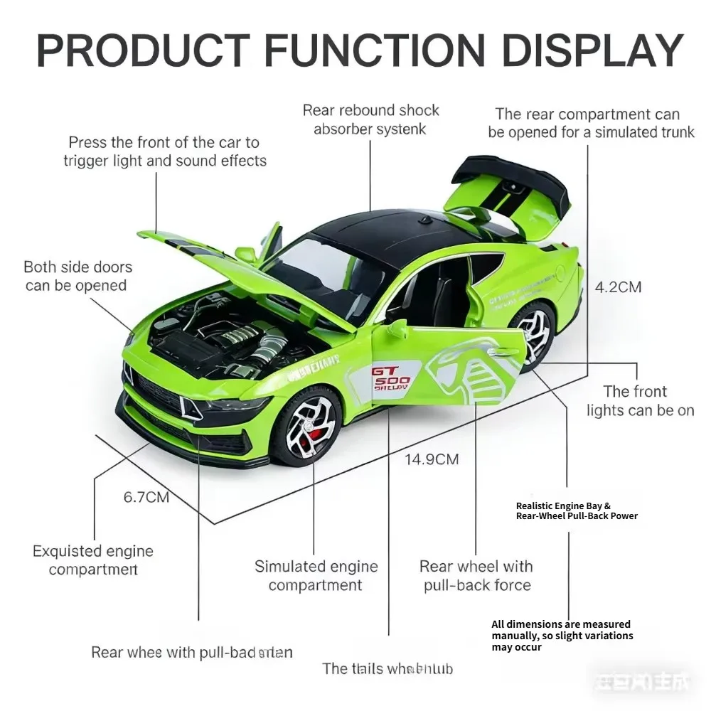 1:32 Ford Mustang Shelby GT500 legering speelgoedauto, terugtrekbaar, simulatiemodel sportwagenornament